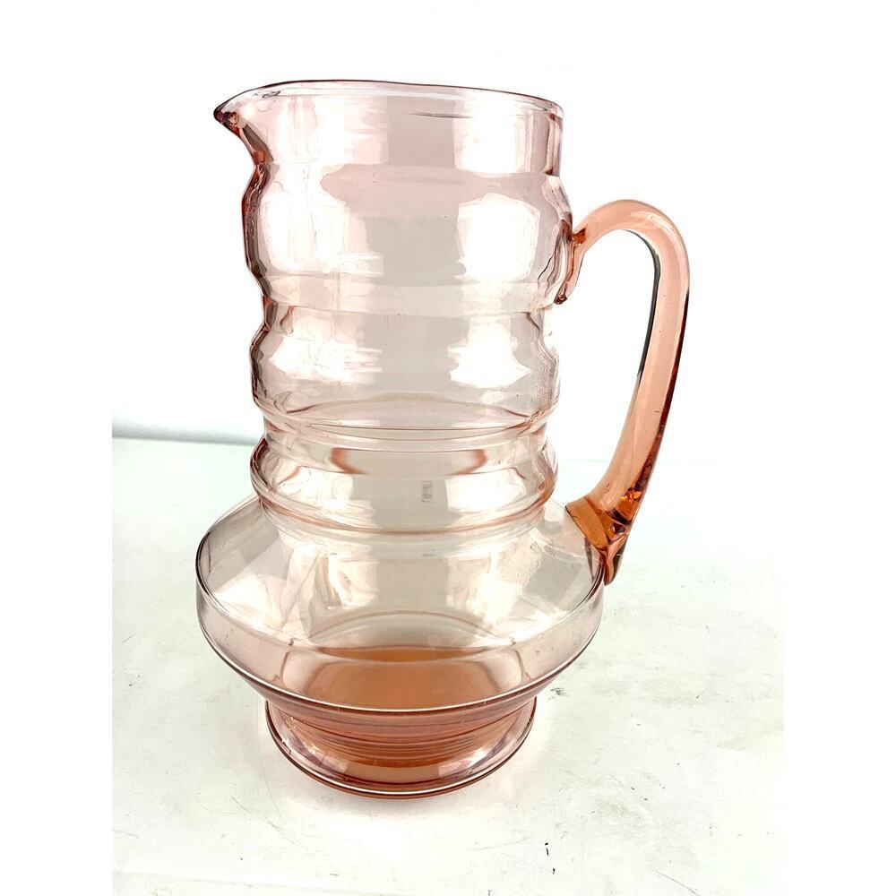 VTG Rose Pink Depression Glass Pitcher‎ 1920's 9.5" Tall Art Deco